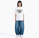 オーバーフィットクルーネックユニバーシティカーモ半袖Tシャツ ホワイトカーキ