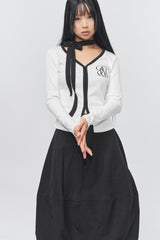 Logo Muffler V-neck Top White