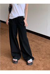 black wide casual straight pants