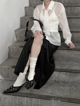 Revon Crack Leather Long Skirt