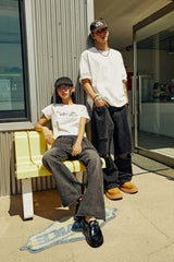 (W) カッティングラインクロップ半袖Tシャツ