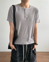 Ribbed Muscle Fit Henley neck Short Sleeve