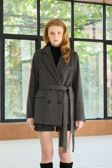 CLASSY HERRINGBONE WOOL JACKET / CHARCOAL