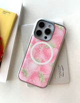 [MADE]ピンクストロベリーシュガー シルバーエポキシ バンパー iPhoneケース MagSafe
