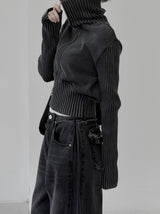Hard high-neck washed knit zip-up