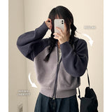 Sera collar color matching nagrang two-way knit zip-up
