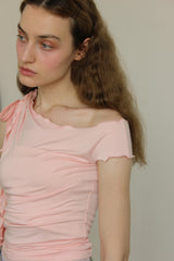 ONE SHOULDER RUFFLE TRIM TOP / LIGHT PINK