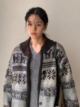 Deep green wool Nordic knit cardigan