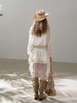 Lace panel pleated romantic dress