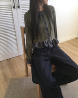Peg Stripe Color Frill Cardigan