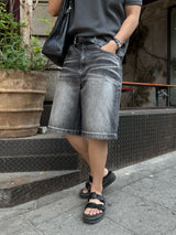 Stone washed bermuda denim pants