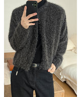 [Unisex] ヘアリークロップラウンドニットカーディガン(3color)