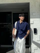 Summer bookle semi-crop collar cardigan