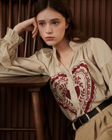 HEART PRINT VOLUME SHIRT [BEIGE]