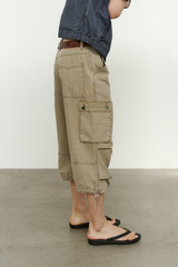 Vintage Military Capri Cargo Pants (Washed Beige)