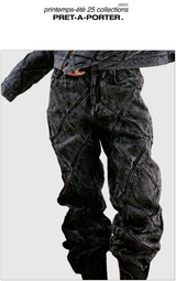 DIAMOND PATCH WASHING BLACK DENIM PANTS
