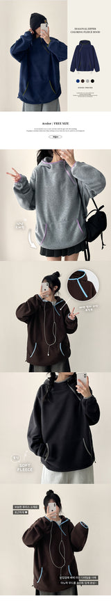  Faure diagonal zipper color scheme line overfit fleece hood