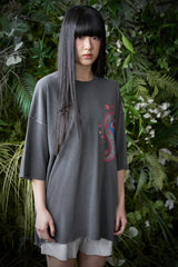 ペイズリー柄カットアウト 1/2 Tシャツ (Charcoal)