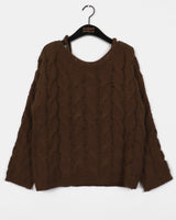 Uns Ribbon Strap Off-Shoulder Loose Fit Twisted Knitwear