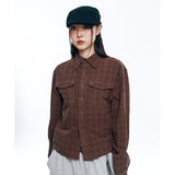 Textured Crop Check Shirt - Brown