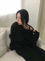 [Off-Shoulder Available] Robe Pintuck Big Hooded Sweatshirt (2c)