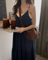Sandy Checkered Long Dress & Hair Strap Set