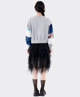コリアンファブリックパッチワーククロップスウェットシャツ Ivory