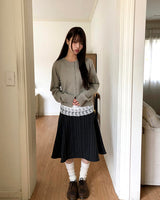 ミルンストライプアシンメトリーミディスカート
