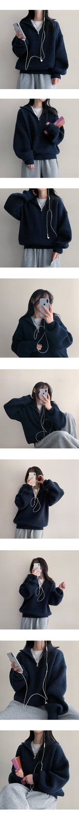 Hazenデイリーハイネックジップアップニット