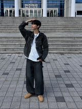 Basic Washed Black Denim Jacket