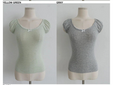 RIBBON PUFF SLEEVE KNIT TOP