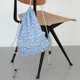 Floral denim string backpack_light blue