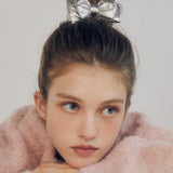 METAL CUSHION RIBBON SCRUNCHIE (SILVER)