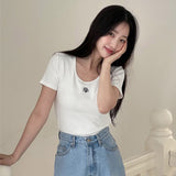 ステッチUネックコットンスパンハーフTシャツ [WHITE]
