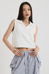 ノースリーブカラーベスト, White