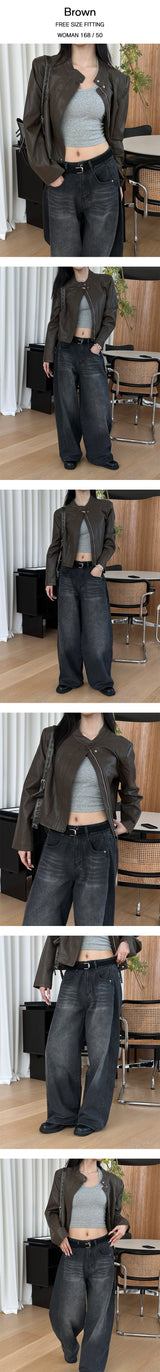 Crop leather blouson jacket(3color)