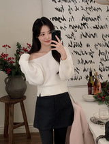Boatneck One Shoulder Wool Crop Knit (6color)