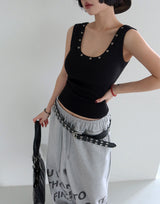 U-neck Punching Eyelet Ribbed Sleeveless