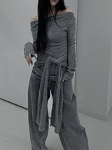 chio off-shoulder strap knit (3color)