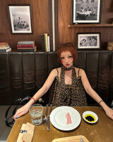 Tie set leopard print dot bustier long blouse