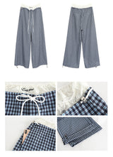 Blue Check Wide Casual Pants
