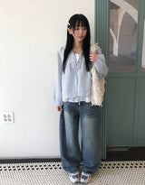 Anna Stripe Lace Frill Layered Blouse