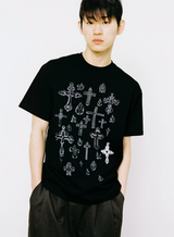 スケッチクロスTシャツ - ブラック
