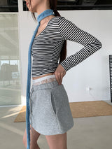 Mind V-neck Stripe Long Sleeve Span Tee
