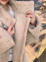 #Fluffy Boucle Ｈigh Neck Half Coat (4color)