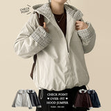 Tick checkered lining high neck padded jumper