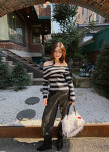 Star Stripe Off-Shoulder Long Sleeve Knitwear