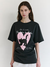 HEART CAT FRIENDS LOOSE FIT T-SHIRT CHARCOAL
