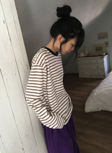 [unisex] ケイデンス オーバーフィット ストライプ カラーマッチング ロングスリーブ Tシャツ