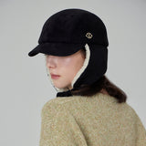 VA Curved Circle Logo Suede Flap Cap / Black